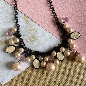 Necklace Faux Pearl Bead Metal Bohemian Gypsy Statement Pink